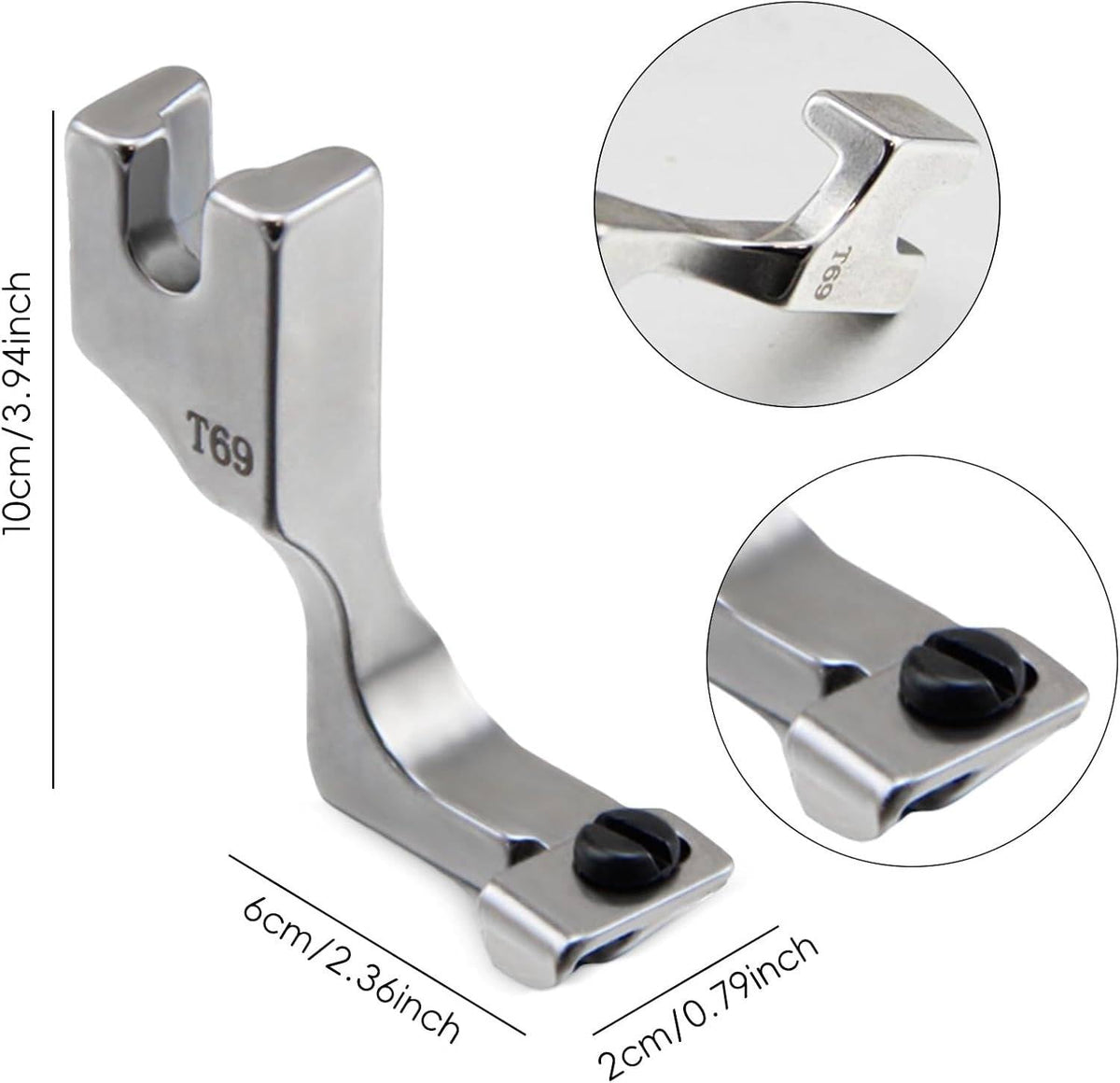 Belro T69 Invisible Zipper Presser Foot for men's clothing, showing the attachment and sewing edge in use.