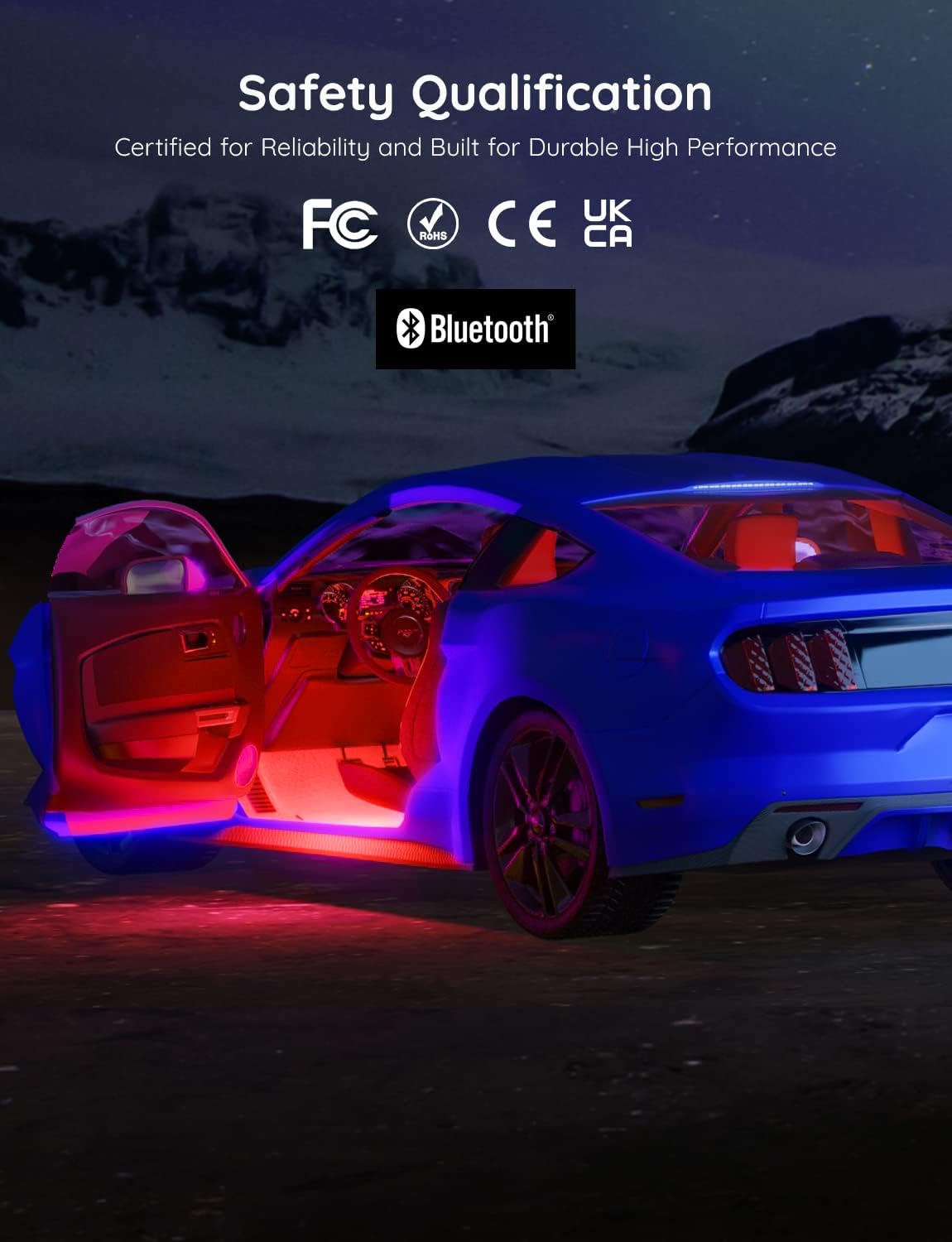 Belro smart interior car LED light strips installed inside a vehicle, providing vibrant customizable lighting for car interiors.