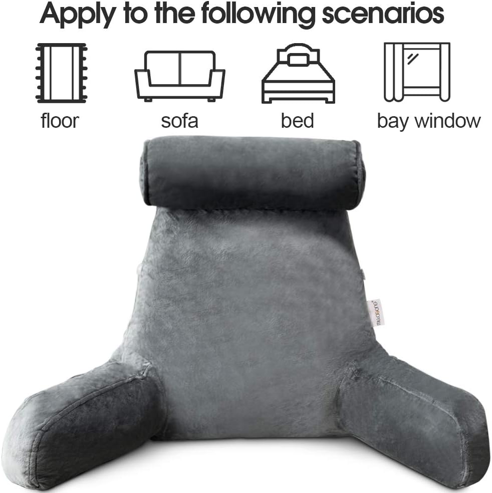 Belro reading bed pillow with arms, soft cushioning for support and comfort in bedroom or reading nook.