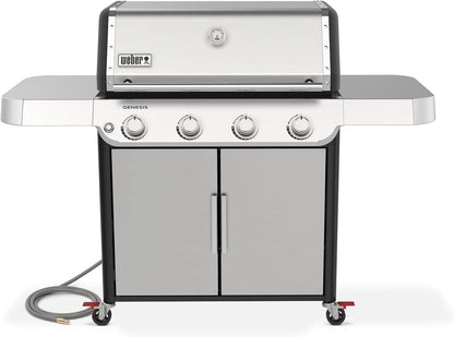 Casavibeo Weber Genesis S-415 natural gas grill with stainless steel finish and four burners, outdoor cooking appliance visible in the image.