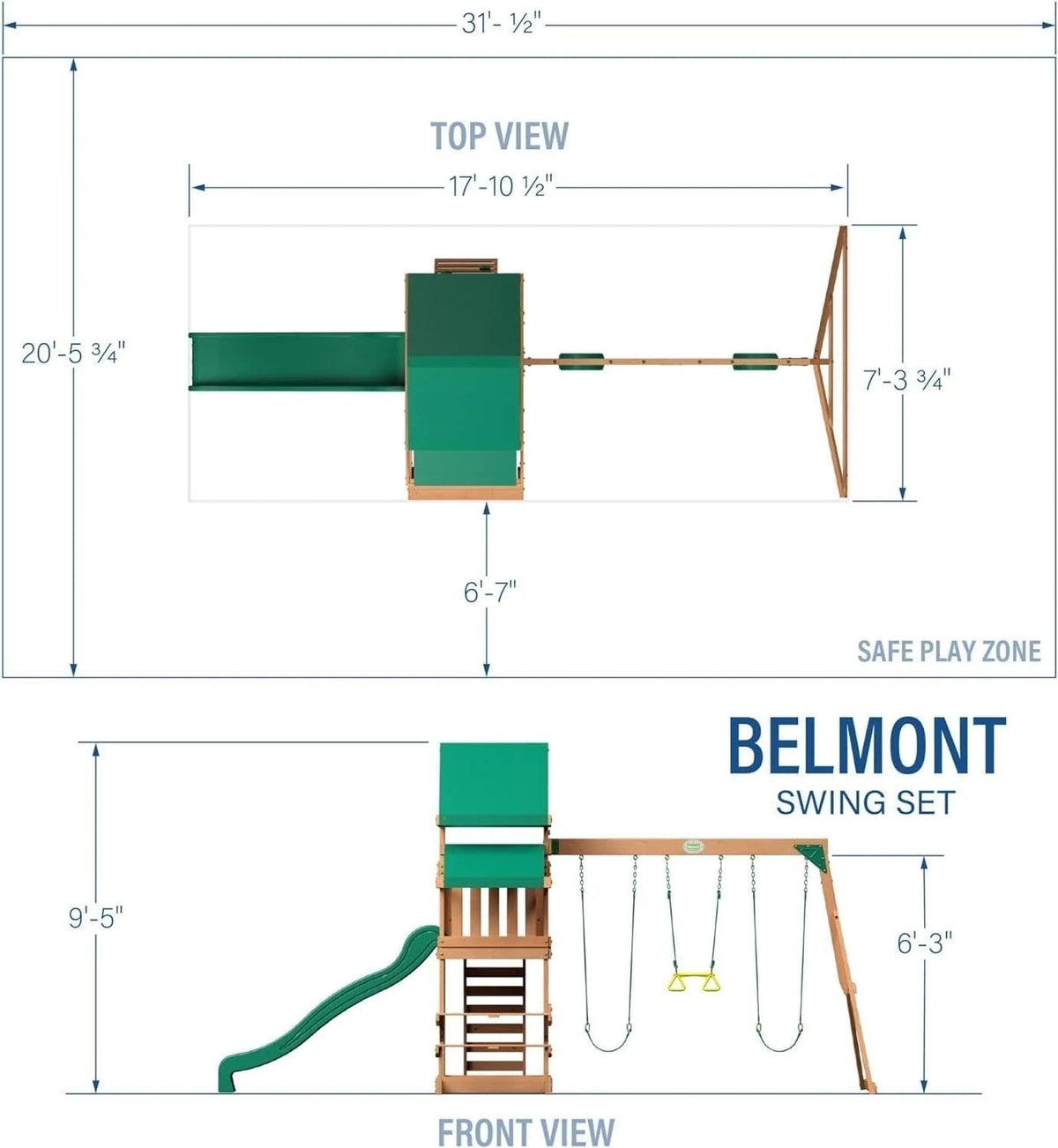 Casavibeo Backyard Discovery Belmont cedar swing set with a slide, swings, and climbing features in a backyard setting