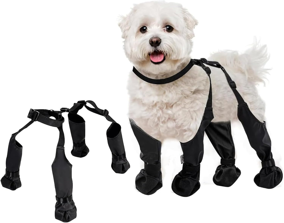 Belro adjustable dog boots showing black footwear with adjustable straps designed for pets' paws.