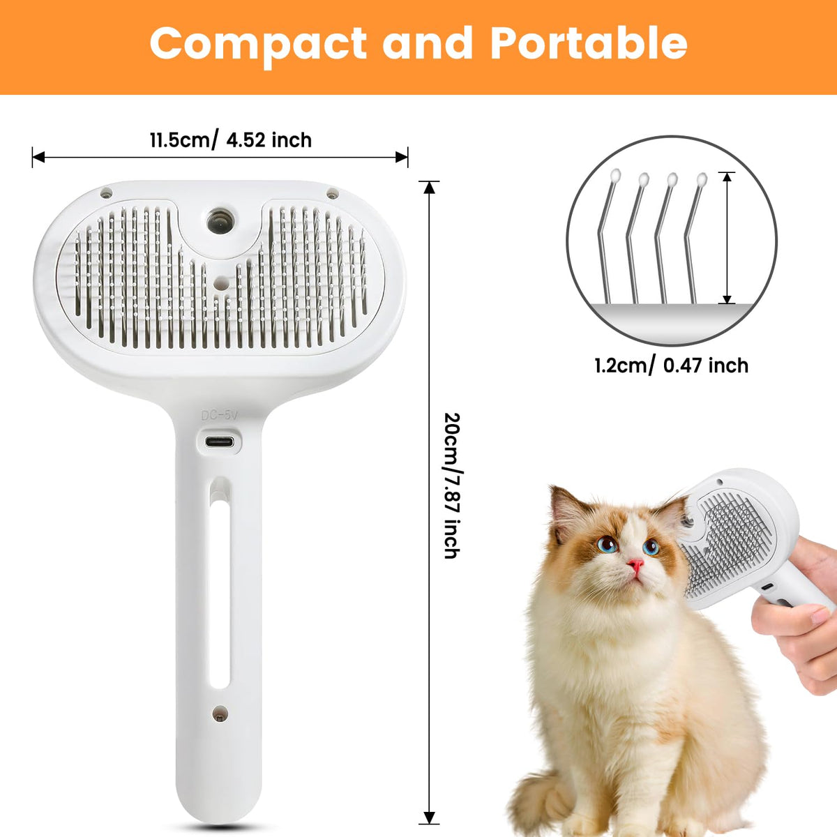 Belro Cat and Dog Steam Brush for grooming, showing the handheld device and steam nozzle on a grooming table.