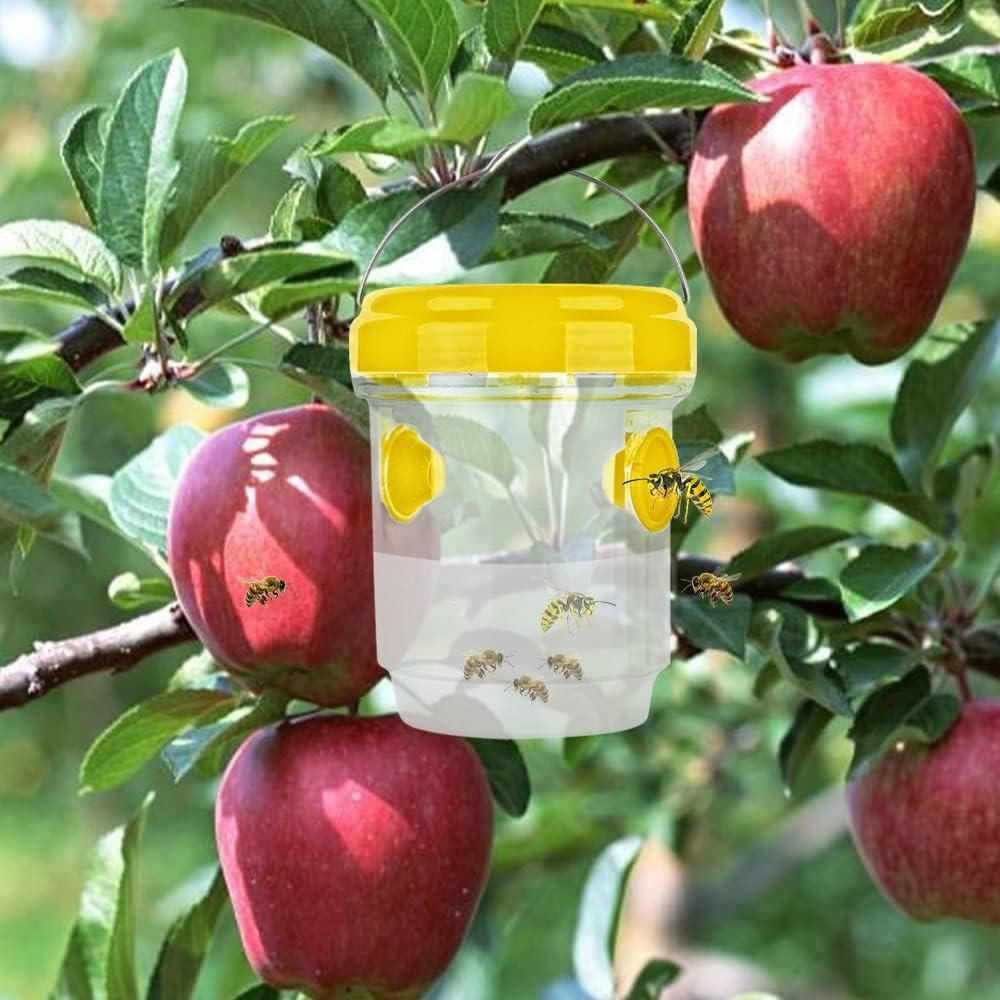 Belro insect fruit fly trap for outdoor pest control, featuring a yellow and black design to attract and trap fruit flies in the garden.