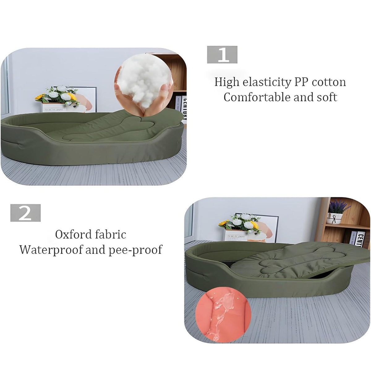 Belro eco-friendly pet bed with soft, plush fabric and raised edges for comfort and support.