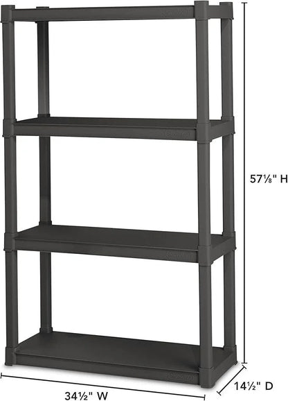Casavibeo Sterilite 2-pack heavy-duty plastic shelving units with four shelves, ideal for kitchen, bathroom, and garage storage.