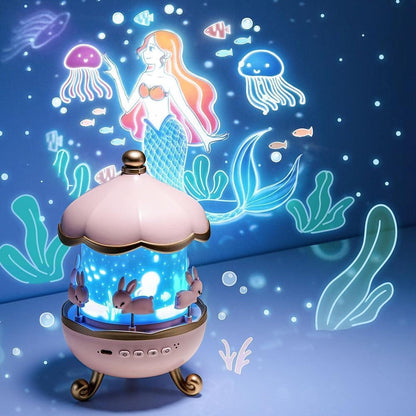 Belro night light projector for kids displaying colorful star and moon projections on a bedroom wall.