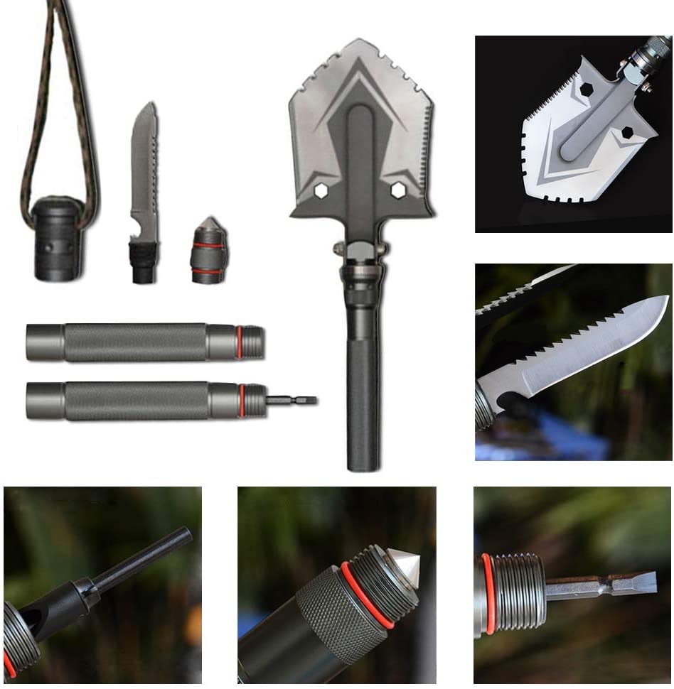 Belro indestructible multi-function survival shovel with a sturdy handle and versatile tools for outdoor home and garden use.