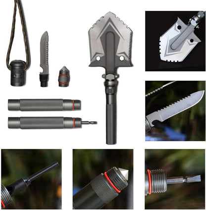 Belro indestructible multi-function survival shovel with a sturdy handle and versatile tools for outdoor home and garden use.