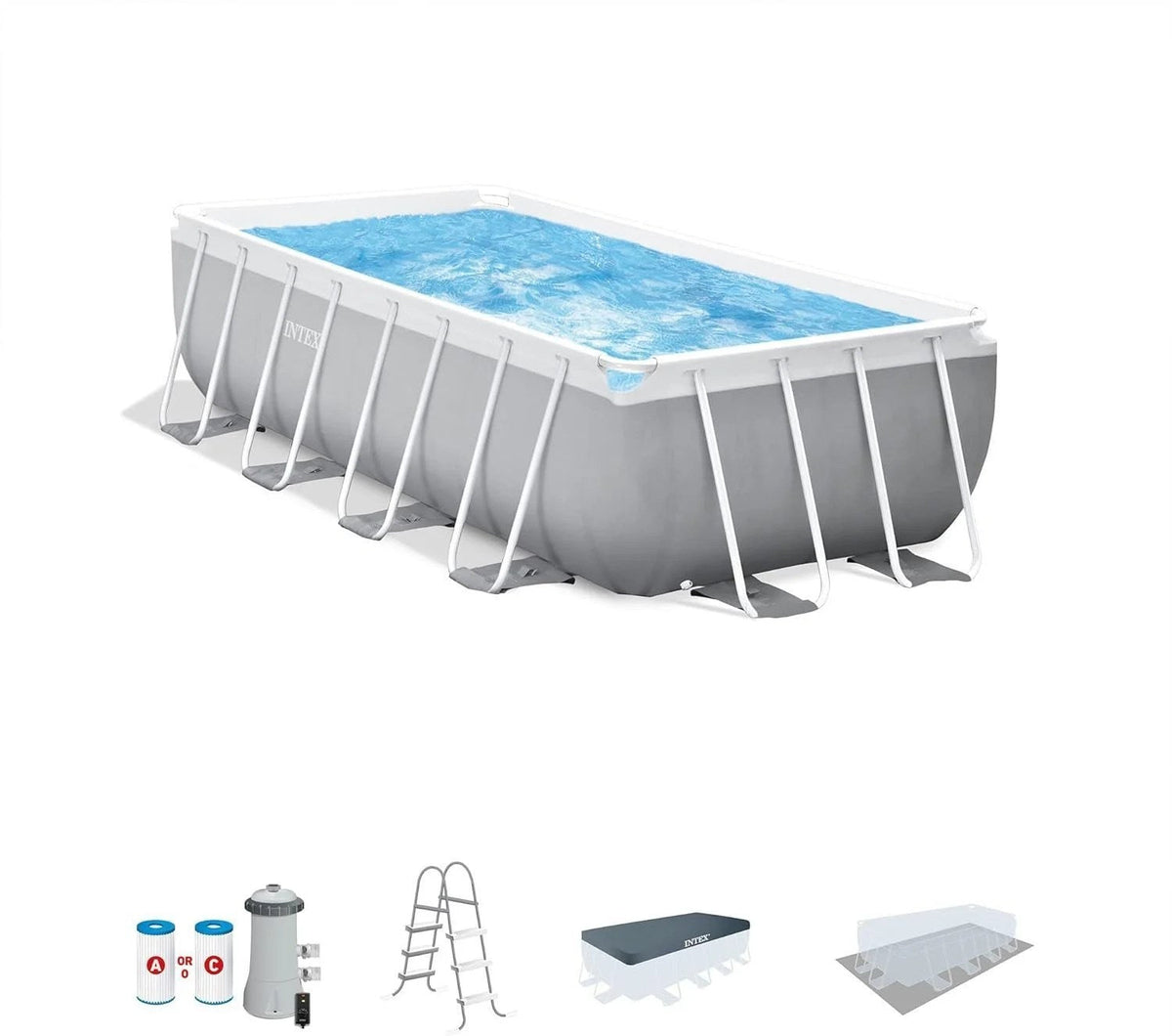 Casavibeo Intex Prism Frame 16x8 ft rectangular above ground pool set with sturdy frame and clear water, ready for summer fun.