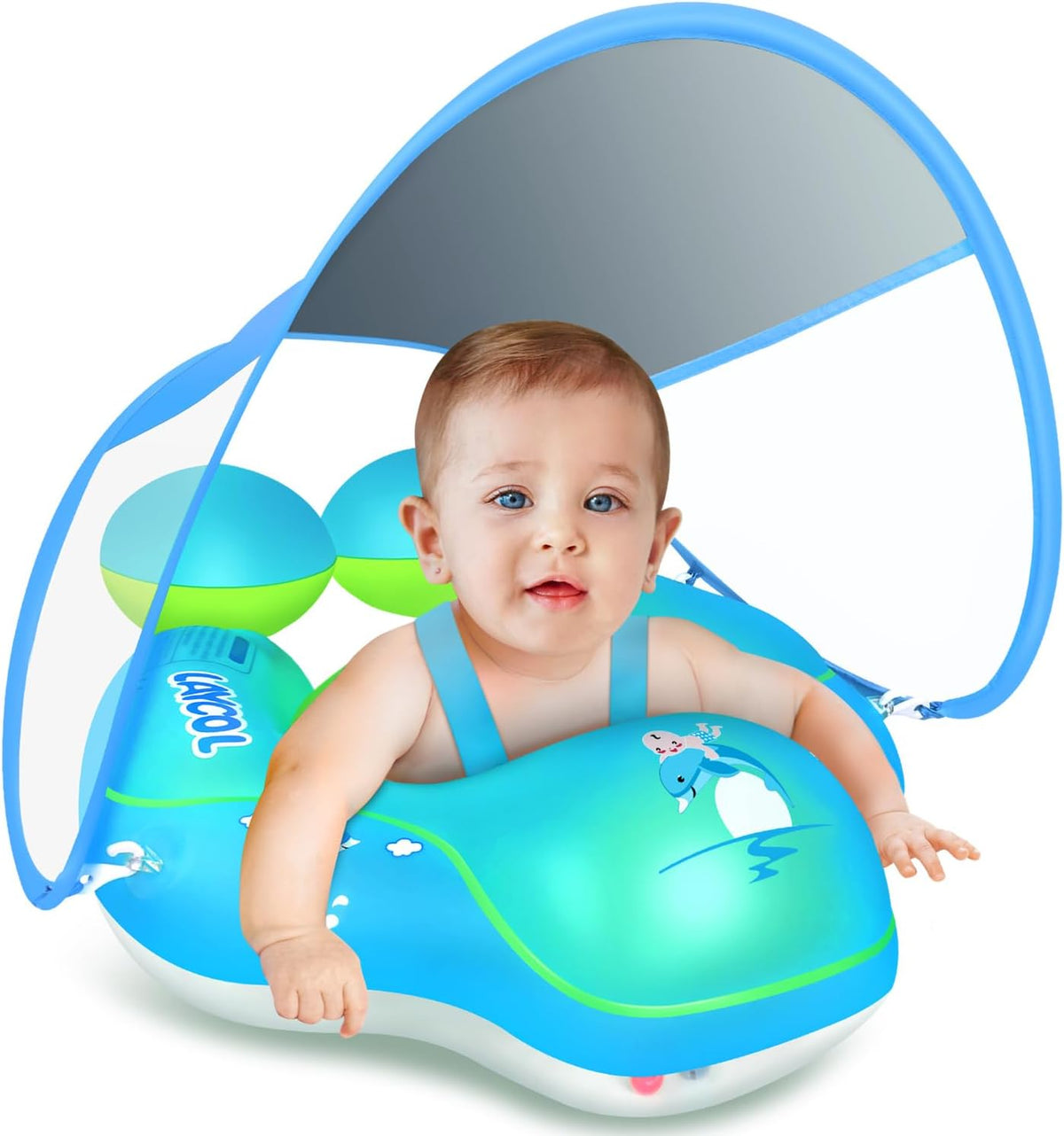 Belro baby swim float with canopy, outdoor sports and outdoors gear for infants, featuring a protective canopy for water safety.