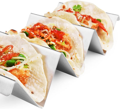 Belro taco holder for kitchen and dining, stainless steel design, holds multiple tacos upright for easy serving and presentation.