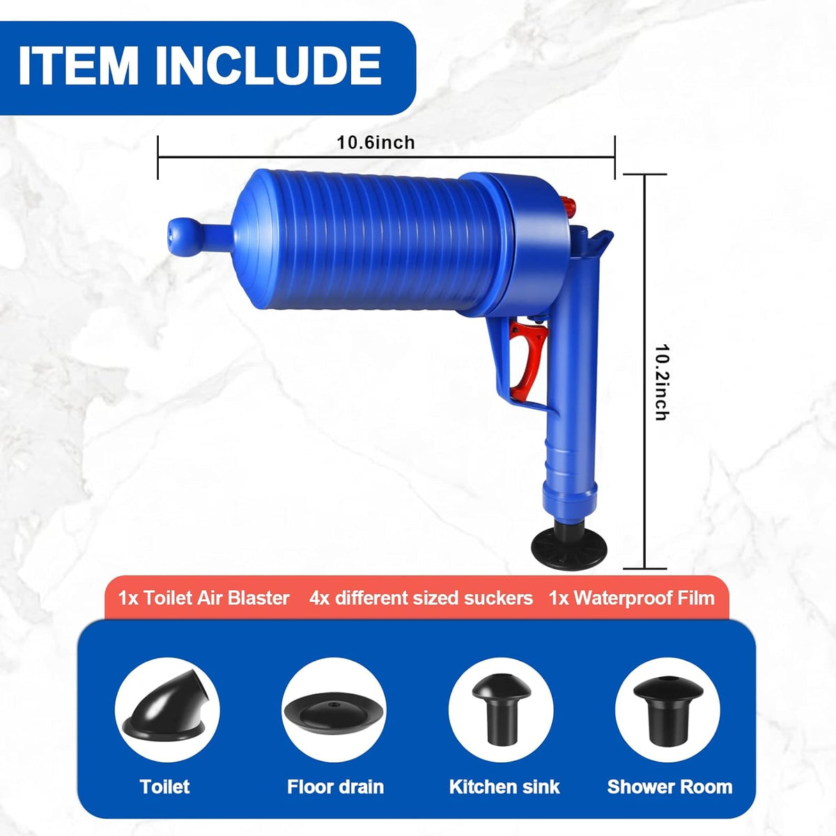 Belro Drain Blaster Air Toilet Sink Plunger Gun for unclogging drains, hardware tool for quick clog removal.