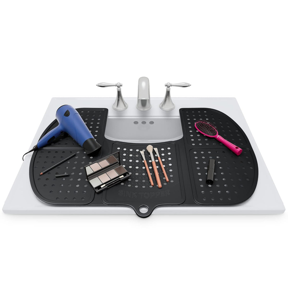 Belro bathroom sink topper cover, tool for hardware installation, made of durable material, shown on a white sink surface.