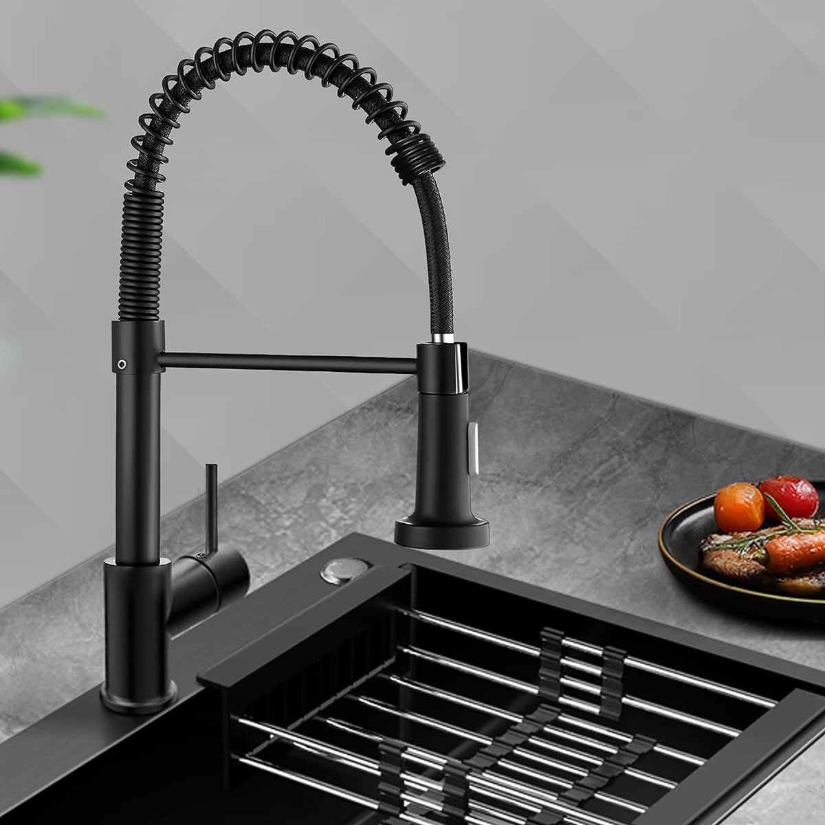 Belro single-hole kitchen faucet with pull-down sprayer, brushed nickel finish, modern design for home and kitchen use