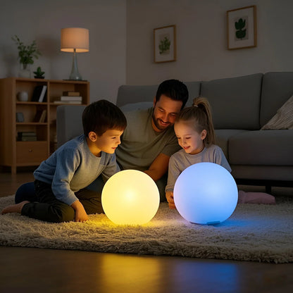 BowLift LumiGlobe weatherproof solar garden light with LED, glowing outdoor globe perfect for illuminating garden spaces.