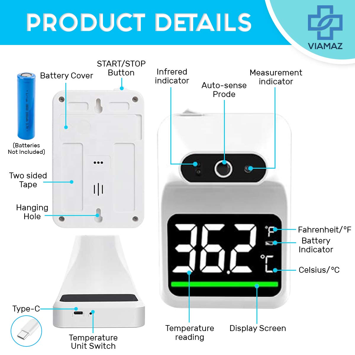 Belro contactless wall-mounted forehead thermometer displaying digital temperature reading on a sleek electronic device.