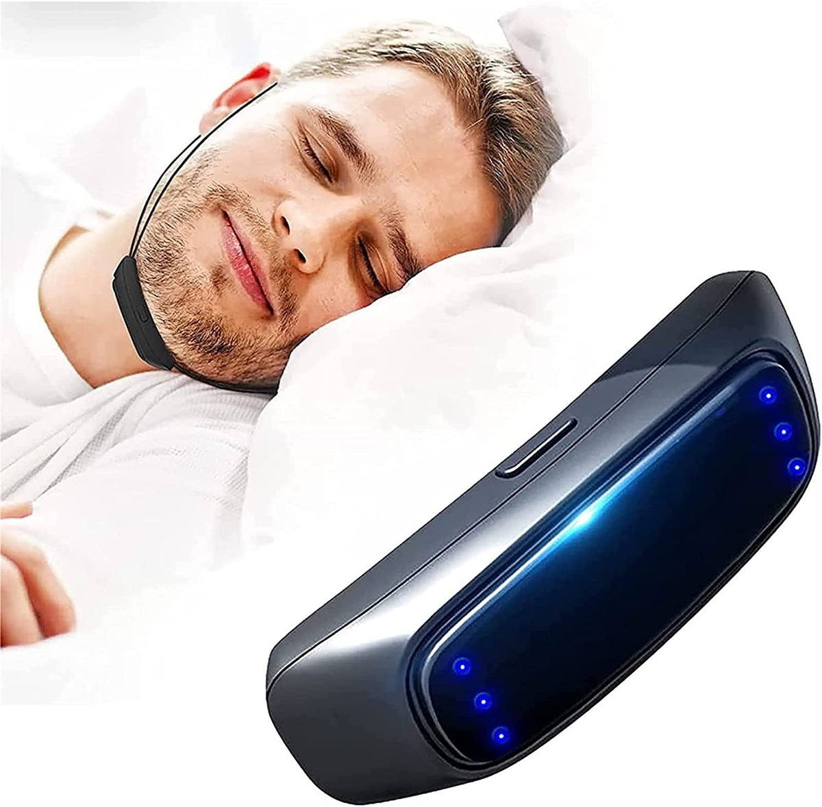 Belro Smart Tens muscle tightening anti-snoring chin strap device for better sleep and reduced snoring.