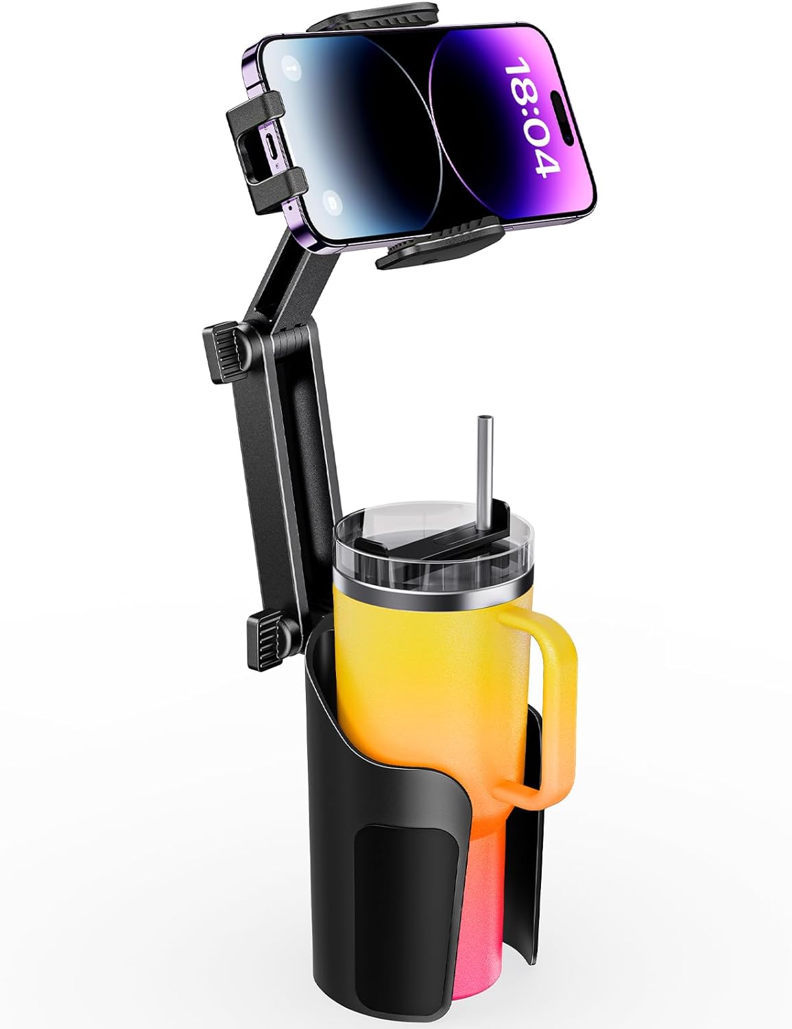 Belro phone cup holder mount for car, adjustable electronic phone holder fitting into cup holders for secure smartphone placement
