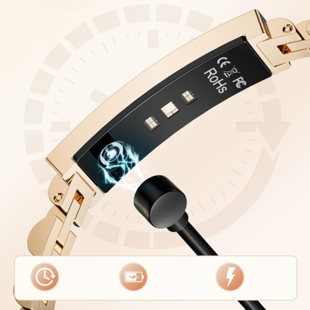 Mivoza smart fitness bracelet with stainless steel jewelry design and Bluetooth tracker, stylish wearable fitness accessory.