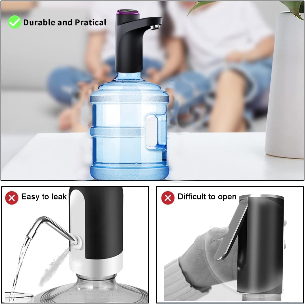 Belro electric water bottle pump dispenser attached to a large water bottle, portable tool for easy water dispensing.