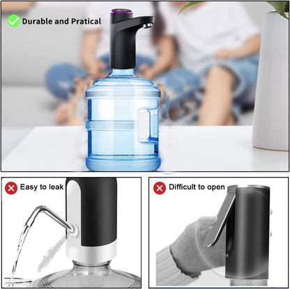 Belro electric water bottle pump dispenser attached to a large water bottle, portable tool for easy water dispensing.