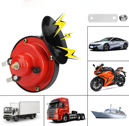 Belro Super Loud Train Horn in black, with electronic components, designed for powerful sound output and durability.