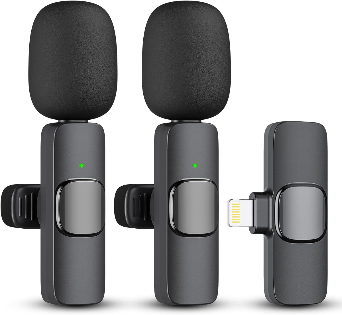 Belro 2-pack wireless microphones for iPhone and iPad, compact electronic audio microphones for recording and streaming.