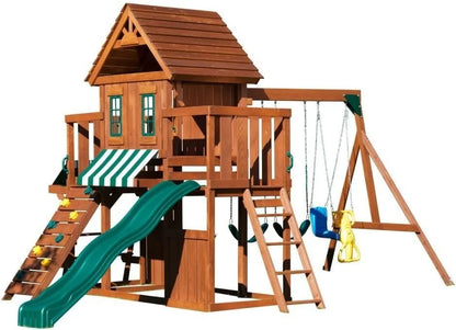 Casavibeo Swing-N-Slide Winchester complete play set with slides, swings, and climbing features for kids in a colorful outdoor setup.