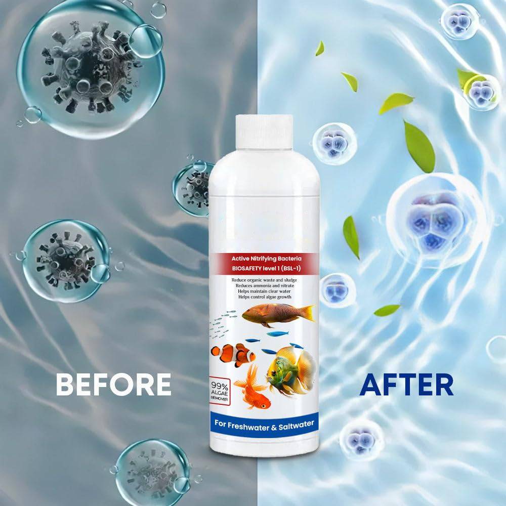 Three bottles of Belro fish tank cleaner liquid for aquarium maintenance, designed for safe and effective aquarium cleaning.