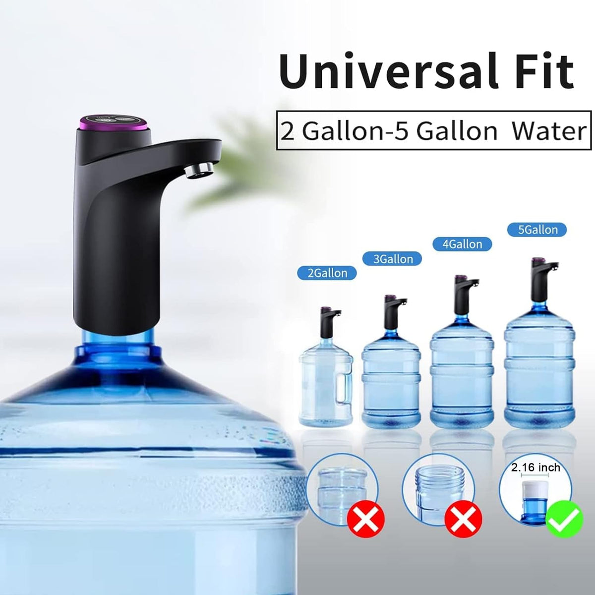 Belro electric water bottle pump dispenser attached to a large water bottle, portable and easy to use for dispensing water.