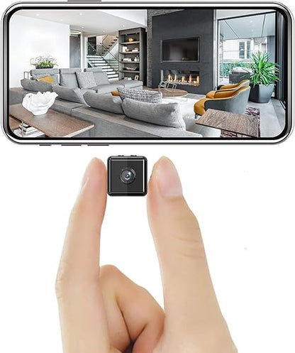 Mini WiFi security camera by Mivoza showing a compact black surveillance device with night vision capabilities for discreet home monitoring.