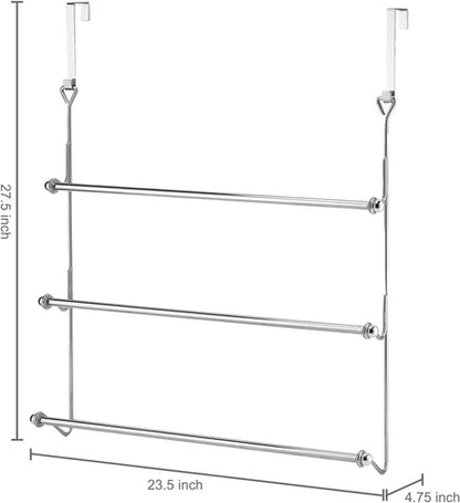 Belro over-the-door bathroom towel bar rack holder mounted on door, ideal for organizing towels in home and garden outdoor spaces.