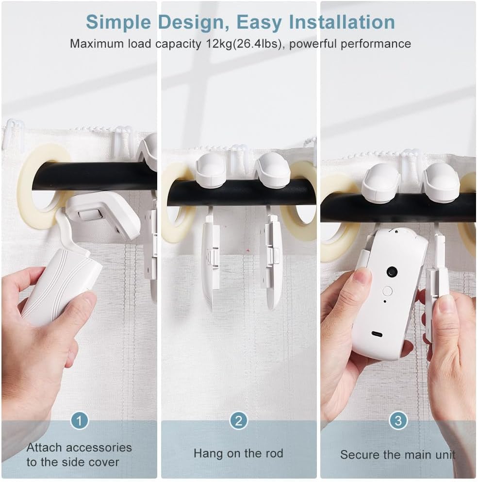 Belro automatic curtain opener and closer for men's clothing, showcasing sleek design and automatic operation.