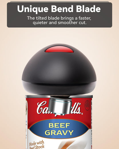 Belro electric automatic can opener for kitchen use, showing the device opening a can on a countertop.
