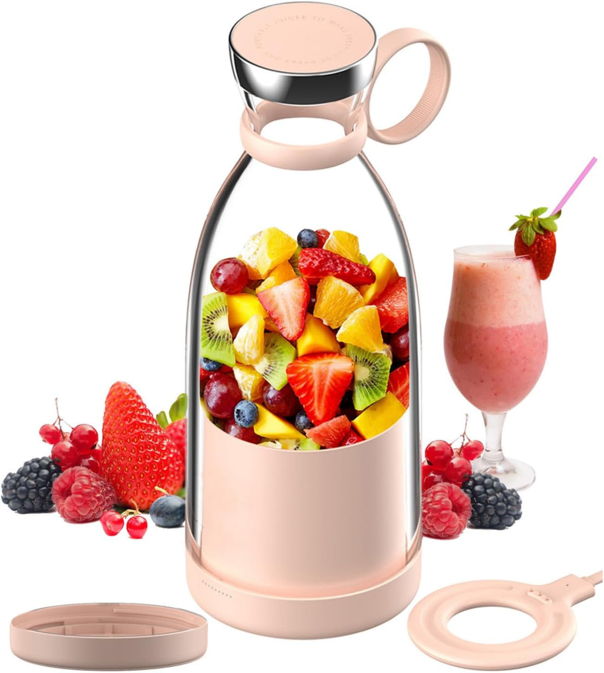 Belro portable electric juicer blender for smoothies and drinks, compact kitchen appliance with stainless steel blades.