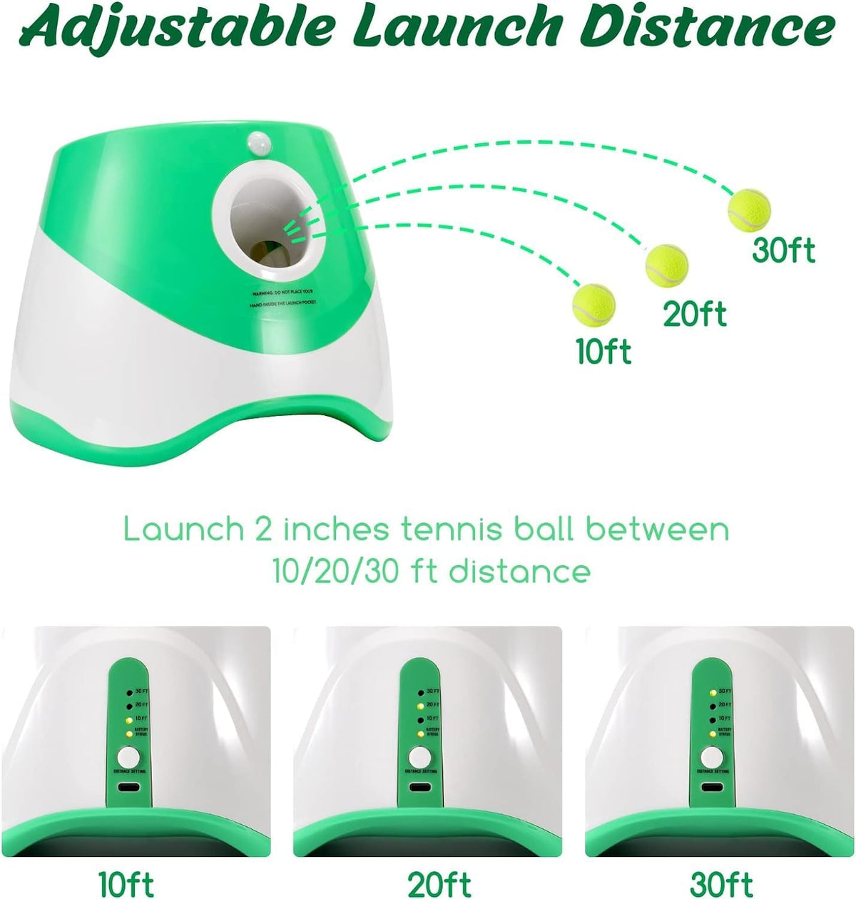 Belro automatic dog ball thrower with three distance settings, suitable for outdoor tennis games and pet exercise.