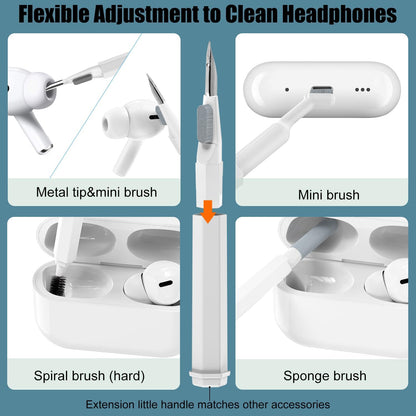 Belro 20-in-1 keyboard and earbuds cleaning kit with various tools for electronics maintenance, shown with cleaning accessories.