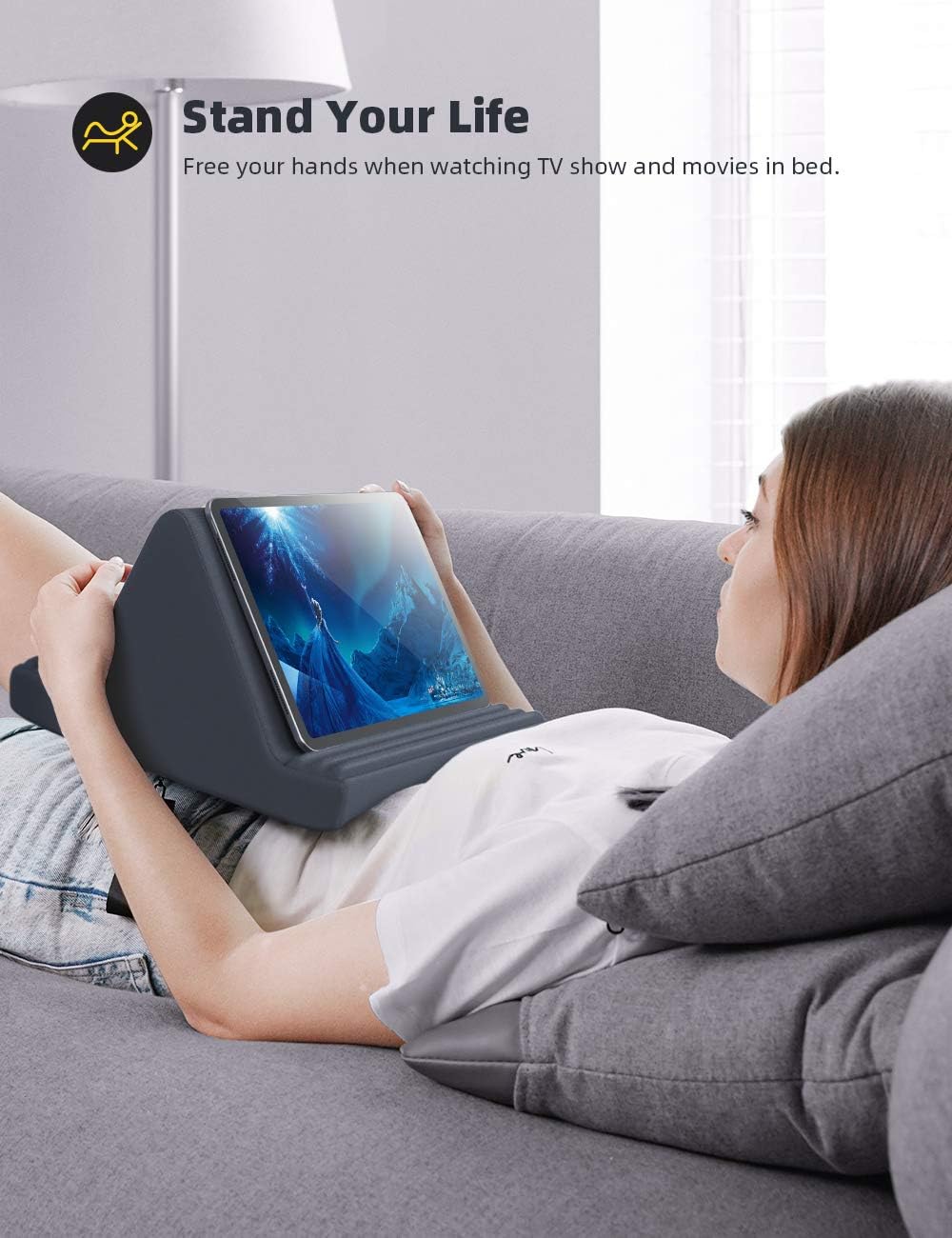 Belro tablet pillow stand designed for all tablets, soft cushion with adjustable support for comfortable viewing and hands-free use.