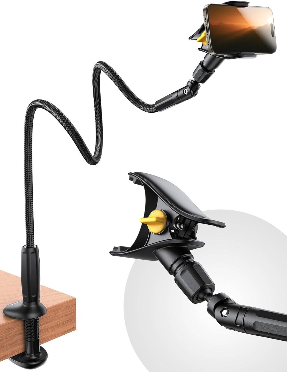 Belro phone holder for bed, adjustable electronic mount designed for hands-free phone use while resting or sleeping.