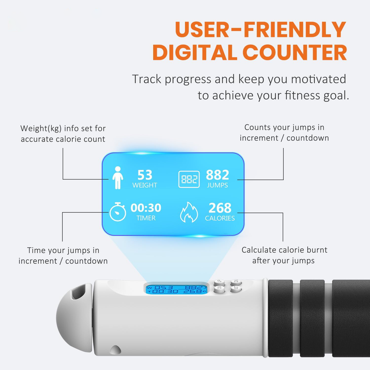 Belro men's speed skipping jump rope with calorie counter, lightweight and durable for efficient cardio workouts.