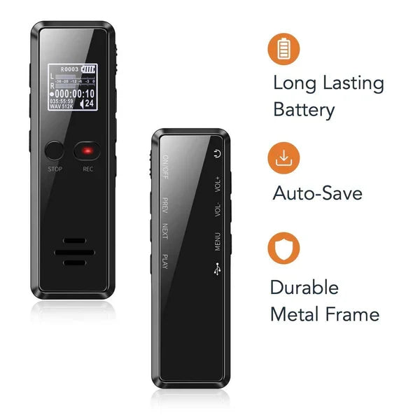 Belro professional digital voice recorder with built-in speaker, compact audio sound recorder for clear voice recording and auto file saving.