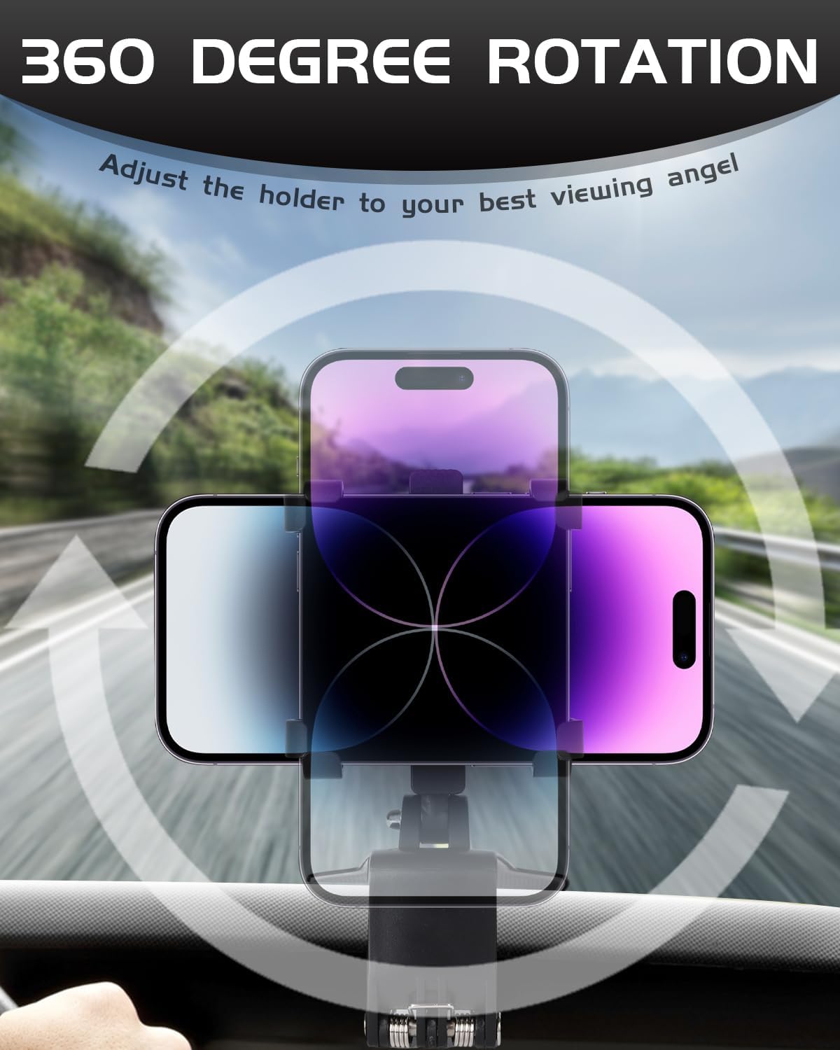 Belro car dashboard phone holder attached to a vehicle dashboard, adjustable mount for smartphones, compact and secure.