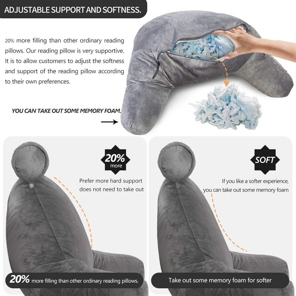 Belro reading bed pillow with arms, soft cushion designed for comfortable support while reading or relaxing in bed.