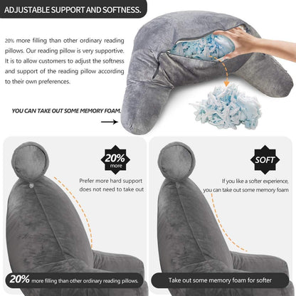 Belro reading bed pillow with arms, soft cushion designed for comfortable support while reading or relaxing in bed.