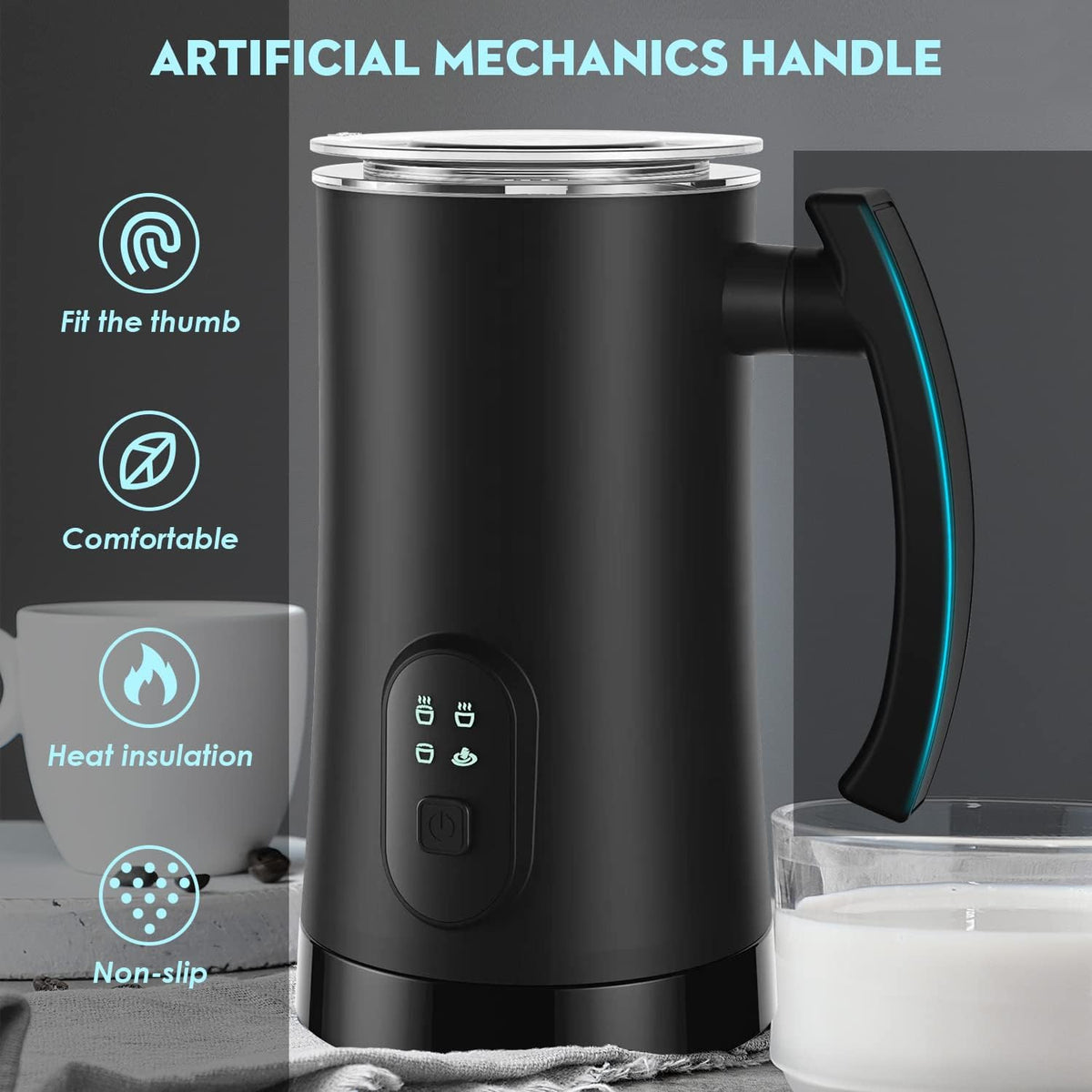 Belro electric milk frother and steamer for instant hot beverages, compact kitchen appliance with stainless steel finish.