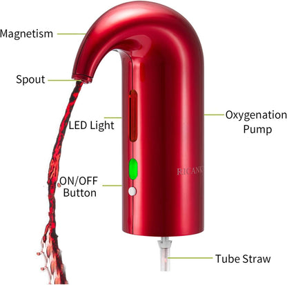 Belro electric wine aerator pourer and dispenser for enhancing wine flavor during serving in the kitchen or dining room.