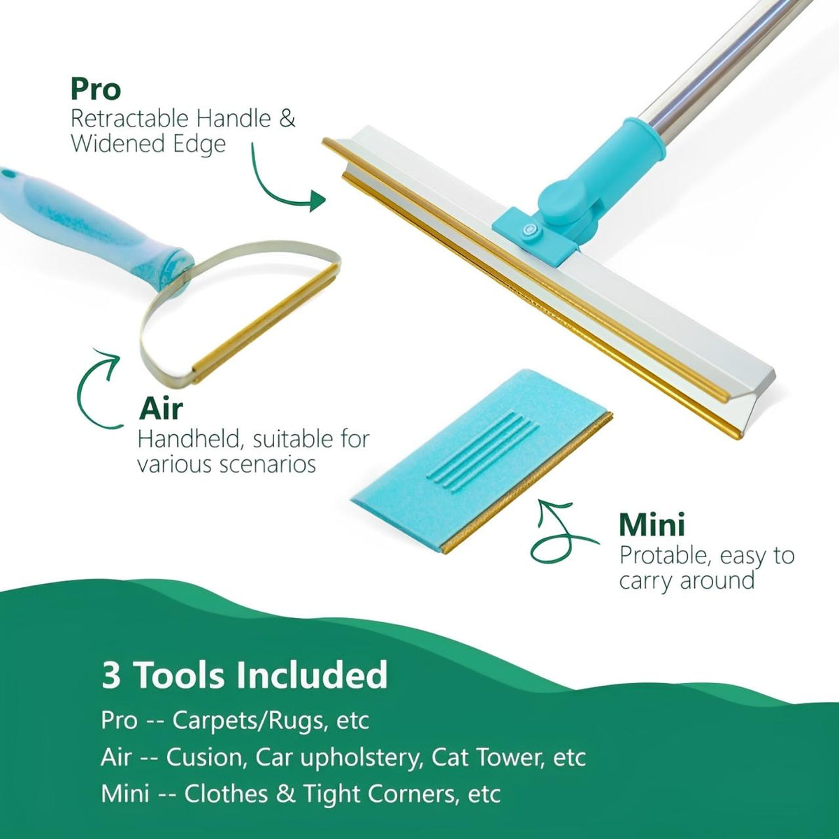 Belro Pet Hair Remover Set with multiple tools for cleaning pet hair from furniture and clothing.