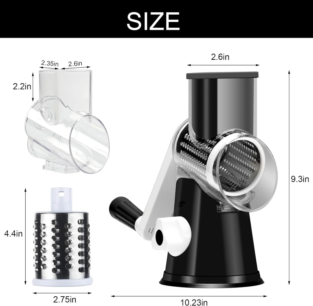 Belro rotary cheese and vegetable manual grater with stainless steel drum and ergonomic handle for easy kitchen prep.