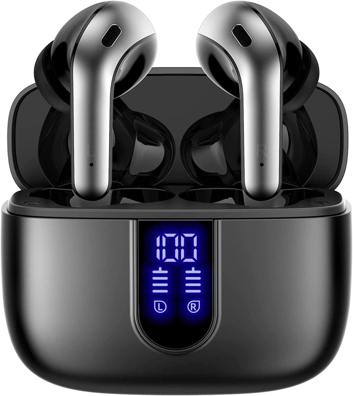 Belro True Wireless Earbuds with charging case, compact stereo headphones for portable audio listening.